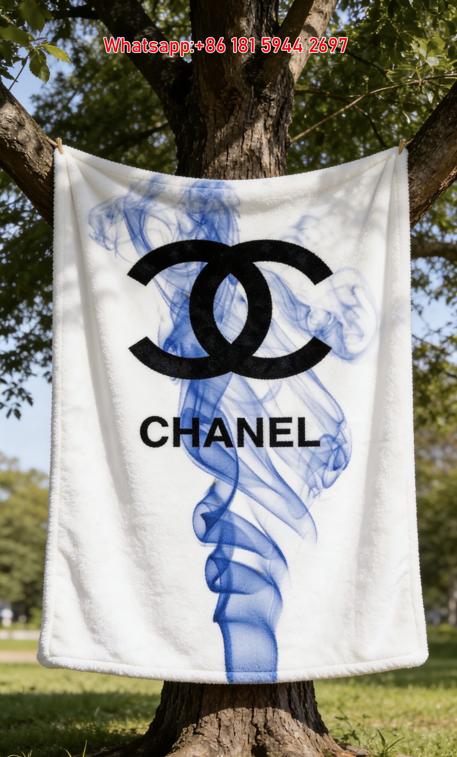 Chanel Blue Smoke Flannel Throw Blanket IMG_6895